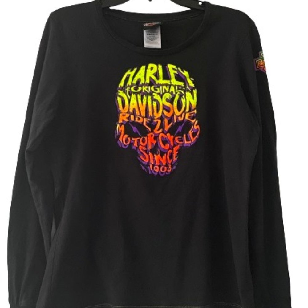 HARLEY DAVIDSON ORIGINAL REFLECTIVE  SKULL GRAPHICS  LONG SLEEVE T-SHIRT LARGE.